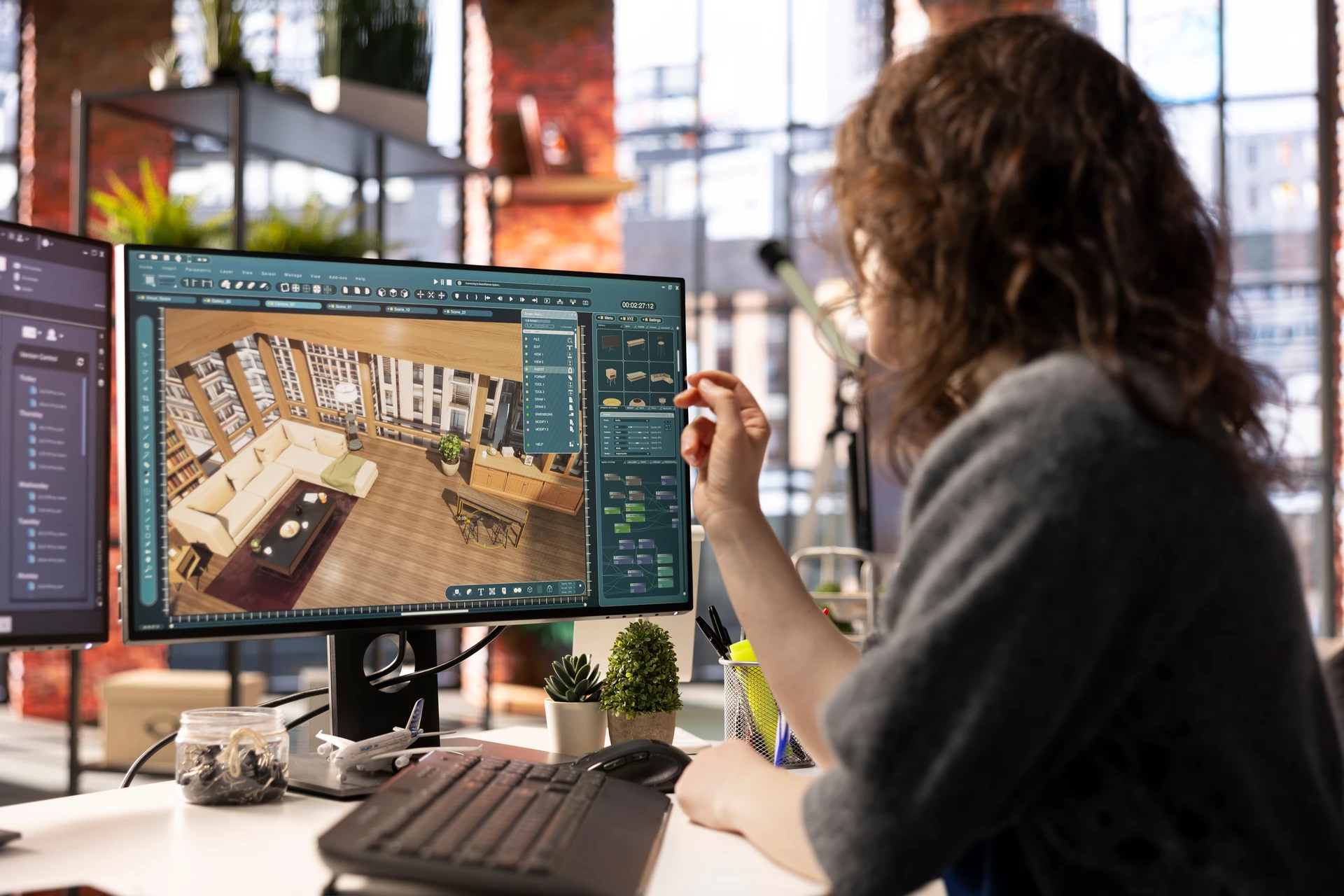 Intérieur avec un fauteuil et une petite table sur fond d'un mur vide, rendu 3D, illustration 3d
