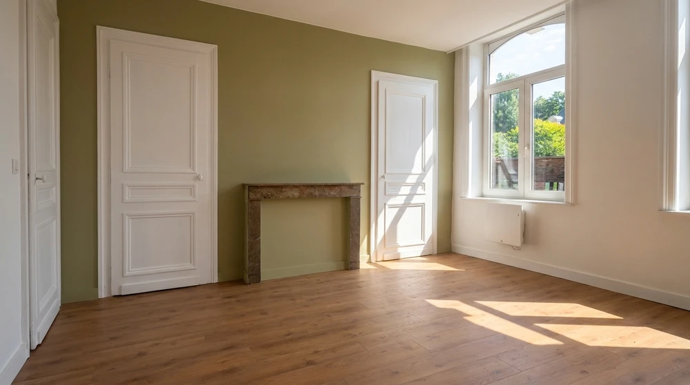 Chantier de pose de parquet dans une pièce en cours de rénovation